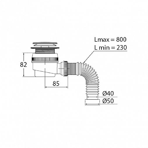 Сифон для душевого поддона VIRPlast Элит, выпуск Click-Clack, d 50 мм, гофротруба 800 мм фото