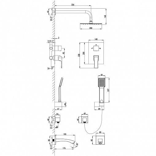 Встраиваемая душевая система с тропическим душем Lemark Unit LM4522C, со смесителем, хром фото
