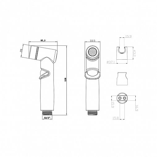 Комплект для гигиенического душа Lemark LM8088BL (держатель, лейка, шланг), черный фото