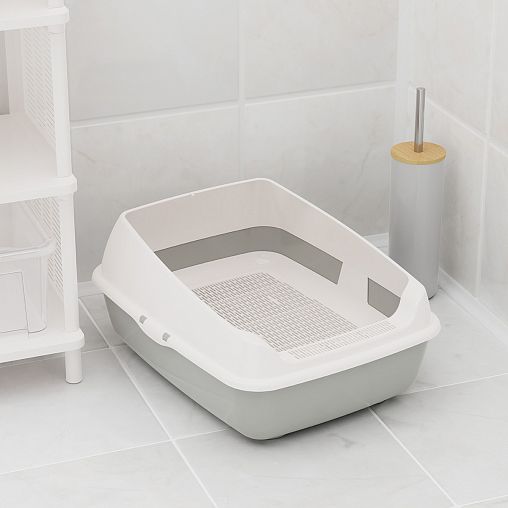 Лоток для животных Альтернатива, с высоким бортом и сеткой, серый фото