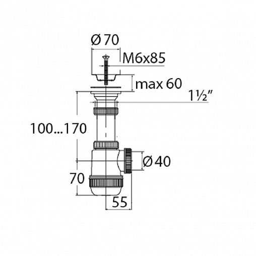 Сифон VIRPlast Элит Мини, 1 1/2" x 40 мм, с нержавеющей чашкой d 70 фото