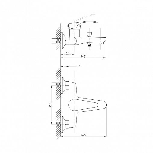 Смеситель для ванны с душем Профсан ПСМ-104-1, однорычажный, хром фото