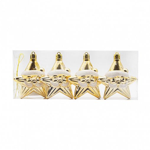 Набор елочных украшений Звездочки, 8,5 x 7,5 см, 4 шт, золото фото