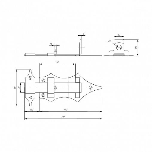 Засов дверной плоский с проушиной Секрет ЗД-14, фигурный, бронза антик фото