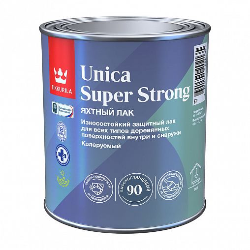 Лак полуматовый Tikkurila Unica Super Strong 20 (Уника Супер Стронг 20), база EP, бесцветный, 0,9 л фото