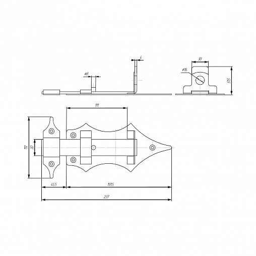 Засов дверной плоский с проушиной Секрет ЗД-14, фигурный, серебро антик фото