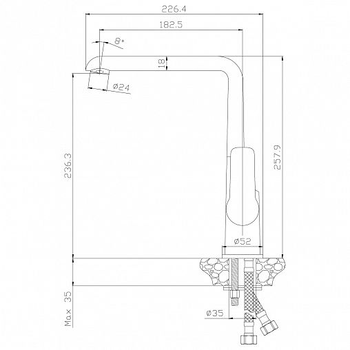 Смеситель для кухни Rossinka W35-23, однорычажный, хром/белый фото