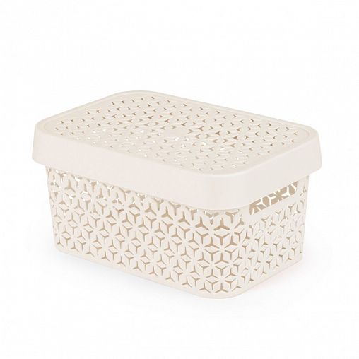Корзина для хранения Альтернатива Элемент, с крышкой, 27 x 18,5 x 13,5 см, бежевая фото
