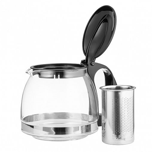 Чайник заварочный Lara, стеклянный, фильтр-нержавейка, 1,25 л, черный фото
