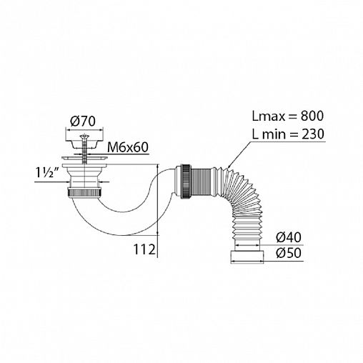 Сифон для душевого поддона VIRPlast Элит Мини, S-образный, с нержавеющей чашкой, гофротруба 800 мм фото