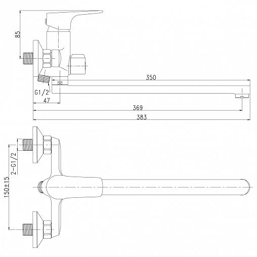 Смеситель для ванны с душем  Rossinka RS32-32, с длинным изливом, однорычажный, хром фото