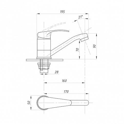 Смеситель для кухни Профсан ПСМ-104-32, однорычажный, хром фото