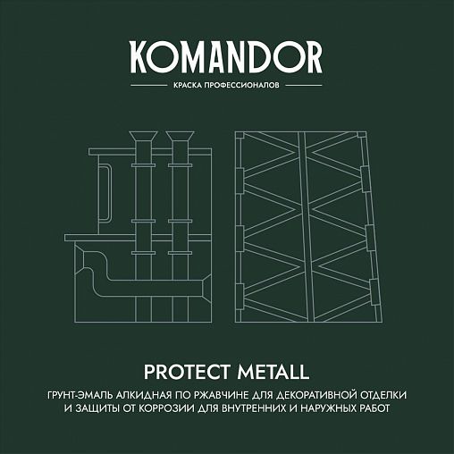 Грунт-эмаль по ржавчине 3 в 1 Komandor Protect Metall, глянцевая, 0,9 л, RAL 7004, серый фото