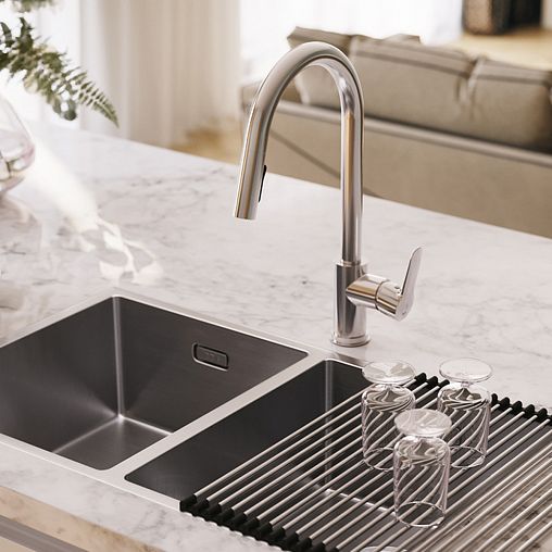 Смеситель для кухни IDDIS Cuba, с выдвижным изливом, хром фото