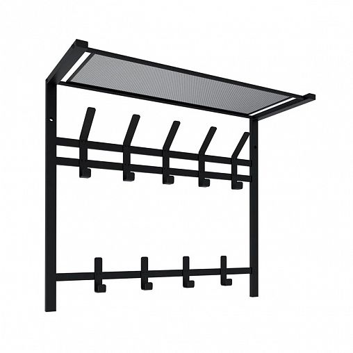 Вешалка настенная с полкой ЗМИ Торонто 22, 9 крючков, 67 x 27 x 58,5 см, черная фото