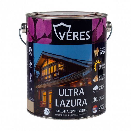 Декоративная пропитка для дерева Veres Ultra Lazura №30, глянцевая, 2,7 л, старая древесина фото