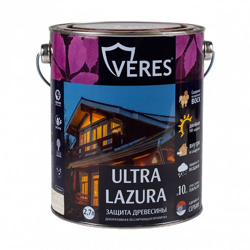 Декоративная пропитка для дерева Veres Ultra Lazura №12, глянцевая, 2,7 л, белая фото