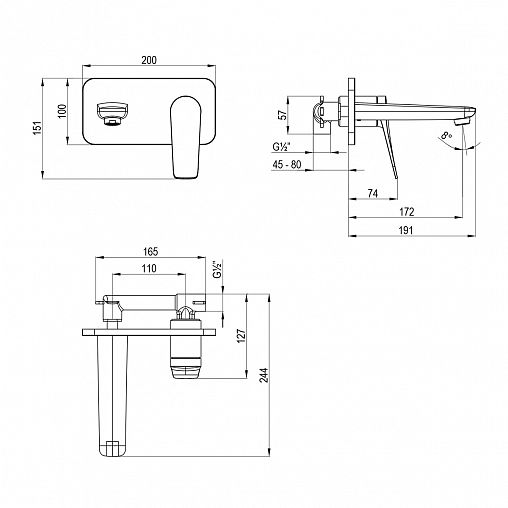 Смеситель для раковины Lemark Bronx LM3726GM, встраиваемый, однорычажный, графит фото
