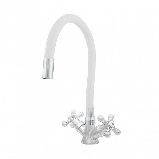 Смеситель для кухни Центр Сантехники Эко ЦС-СМ 25Г К ЭКО М_Крест, с гибким изливом, белый фото