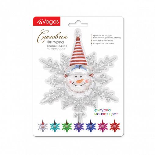 Фигурка светодиодная Vegas Снеговик, на присоске, на батарейке, 10 x 12 см, многоцветная фото