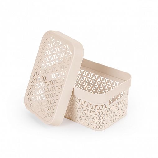Корзина для хранения Альтернатива Элемент, с крышкой, 27 x 18,5 x 13,5 см, бежевая фото