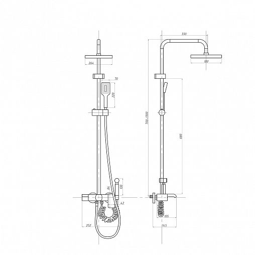 Душевая система с тропическим душем Профсан ПСМ-900-82GA, со смесителем, графит фото