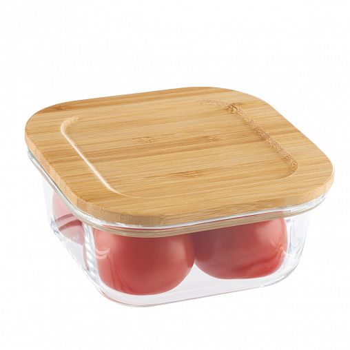 Контейнер Leonord Bambu, жаропрочное стекло, бамбуковая крышка, 0,5 л фото