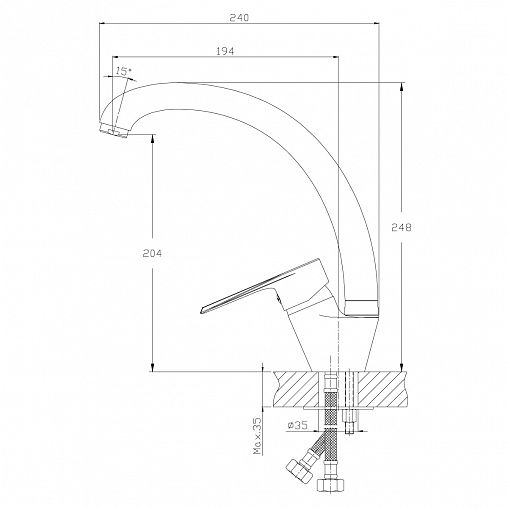 Смеситель для кухни Rossinka RS28-23, однорычажный, хром фото