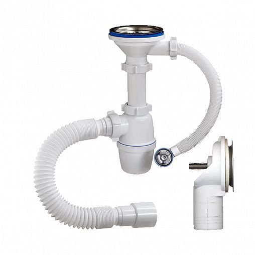 Сифон бутылочный Orio Б-50079-2, 3 1/2" x 40 мм, с круглым переливом и гофротрубой 40 x 40/50 мм фото