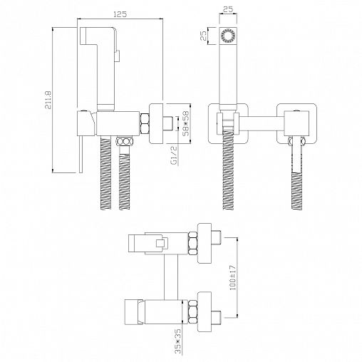 Гигиенический душ Rossinka X25-54, хром фото
