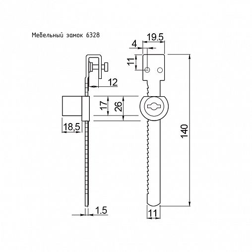 Замок мебельный Нора-М 6328, 2 ключа, хром фото