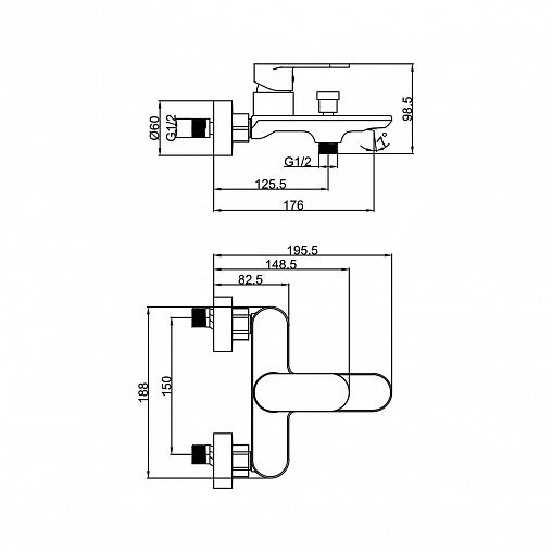 Смеситель для ванны с душем Fashun A3285, хром фото