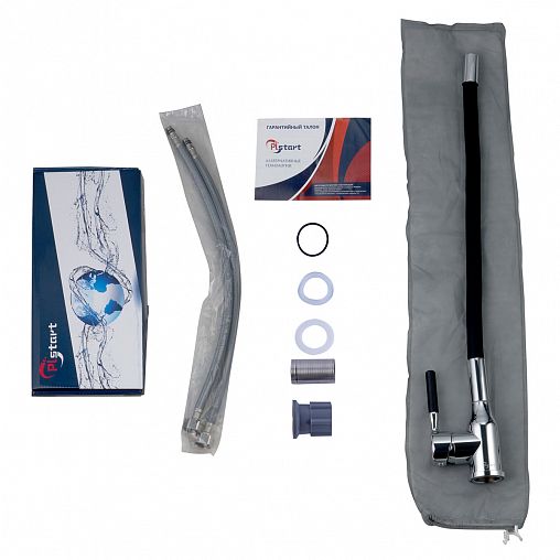 Смеситель для кухни PLStart PG54022B24, с гибким изливом, хром/черный фото