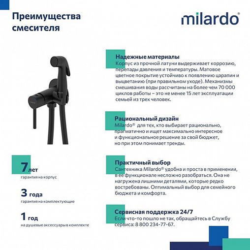 Встраиваемый гигиенический душ со смесителем Milardo Tidy, черный матовый фото