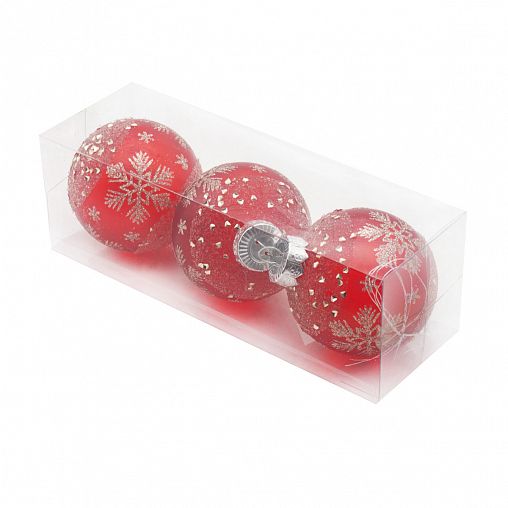 Набор елочных шаров Снежинка, d 8 см, 3 шт, красный фото