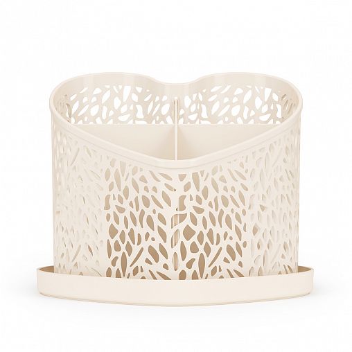 Подставка для столовых приборов Альтернатива Сердце, 16,5 x 16,5 x 15,3 см, бежевая фото