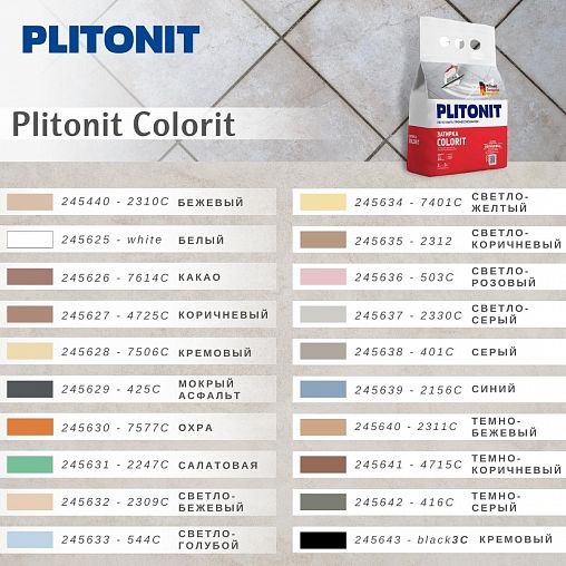 Затирка Plitonit Colorit, мокрый асфальт, 2 кг фото