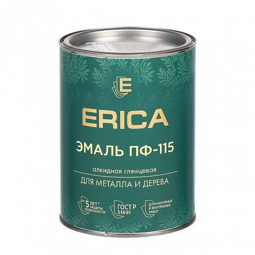Эмаль ПФ-115 для металла и дерева Erica, алкидная, глянцевая, 1,8 кг, шоколадная фото