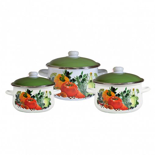 Набор эмалированных кастрюль СтальЭмаль Европейская кухня, 6 предметов (2, 4, 5,5 л, крышки) фото