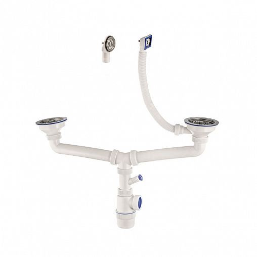 Сифон двойной VIRPlast Элит, 3 1/2" x 40, с отводом, с нержавеющими чашками d 114, с переливами фото