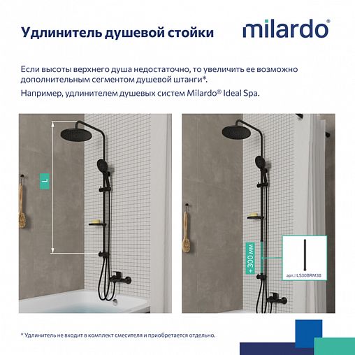 Душевой комплект с тропическим душем Milardo Ideal Spa ILSBL3FM76, черный матовый фото