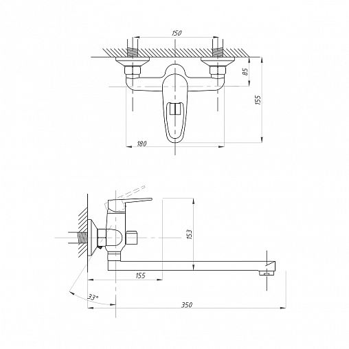Смеситель для ванны с душем Профсан ПСМ-104-2, с длинным изливом, однорычажный, хром фото