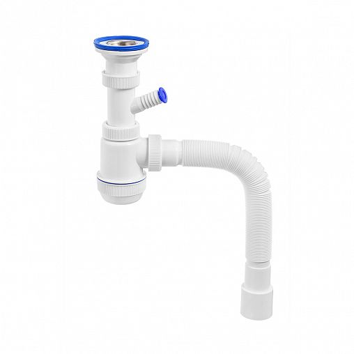 Сифон VIRPlast Элит Мини, 1 1/2" x 40 мм, с отводом, с нержавеющей чашкой, гофротруба 800 мм фото