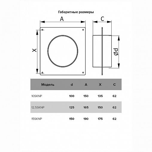 Площадка торцевая Era 12,5SKNP, пластик, с фланцем 125 мм, 165 x 150 мм фото