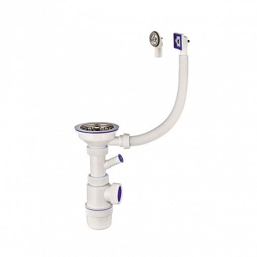Сифон VIRPlast Эконом, с нержавеющей чашкой, с переливами, 3 1/2" x 40 мм фото