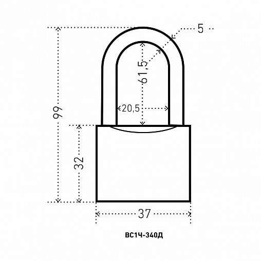 Замок навесной Аллюр ВС1Ч-340Д, d 5 мм, 5 ключей фото