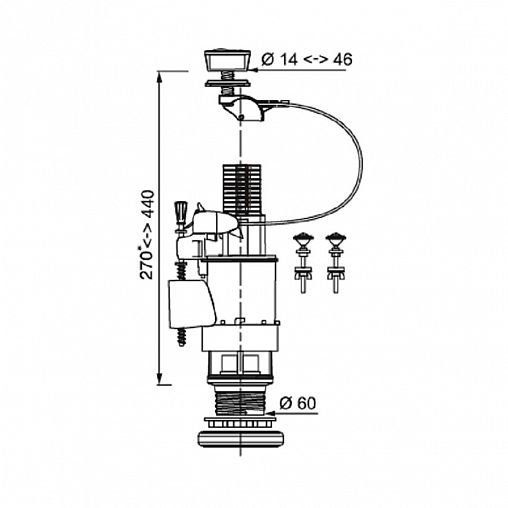 Арматура водосливная Wirquin MW2, 2 кнопки, нижний подвод, тросиковый механизм фото