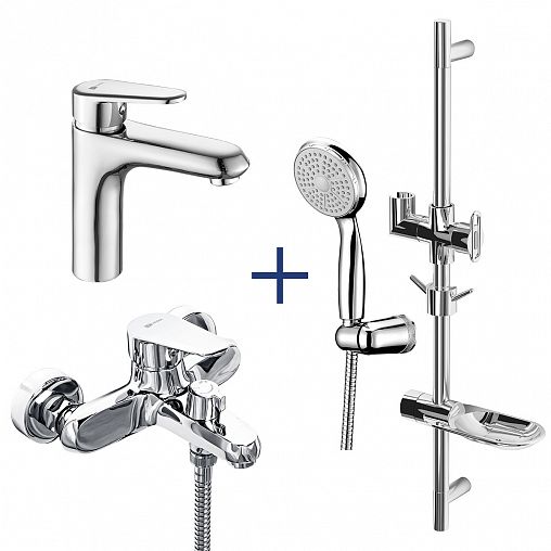 Набор смесителей Lemark Point 3 в 1 LM0380C (для ванны, для раковины, душевой комплект), хром фото