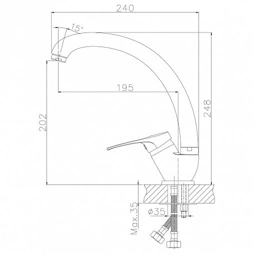 Смеситель для кухни Rossinka B35-25, однорычажный, хром фото