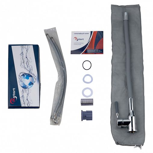 Смеситель для кухни PLStart PG54022B27, с гибким изливом, хром/серый фото